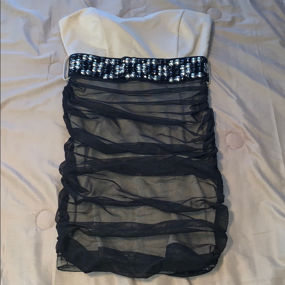 Y2K black micro mesh ruched cocktail dress NWOT